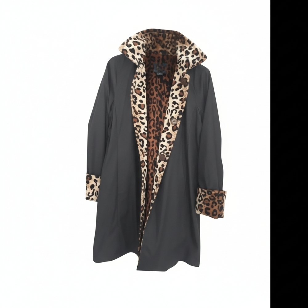 Dennis Basso Reversible Swing Coat Leopard Print Lining Y2K Mobwife Size M/L